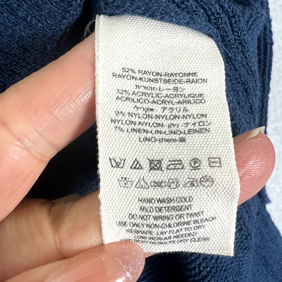 Free People Sweater Tunic Top S Navy Blue Criss Cross Neckline Long Bell Sleeve - Picture 6 of 7